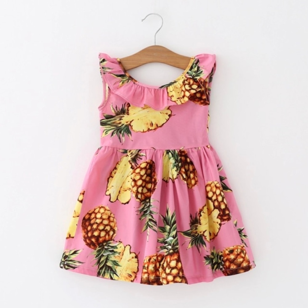 Pink pineapple ruffle bow dress